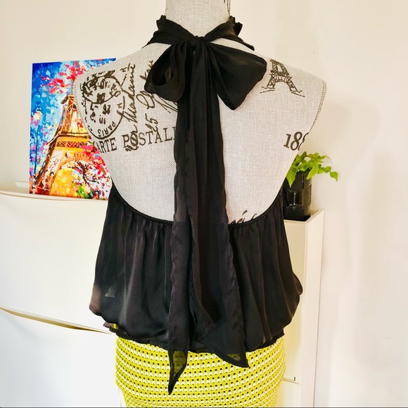 Tops - Backless High Neck Sheer Black Halter Top